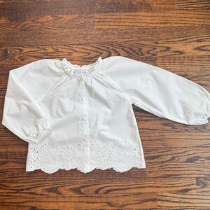 Zara White Eyelet-Hem Button Front Blouse